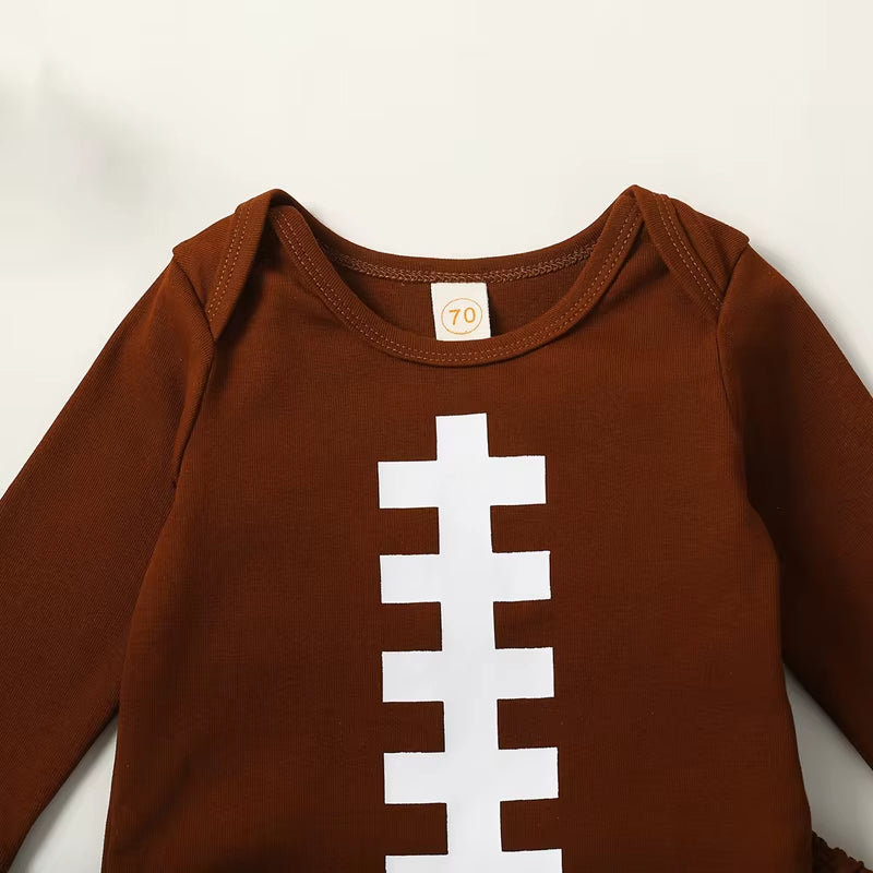 2023-08-02  0-18M Baby Boy Girl Football Outfit Long Sleeve Sweatshirt Romper Rugby Stripe Elastic Pants 3PCS Clothes